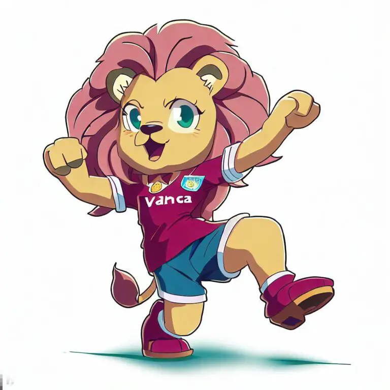 A lion mascot, striking a pose on the go.